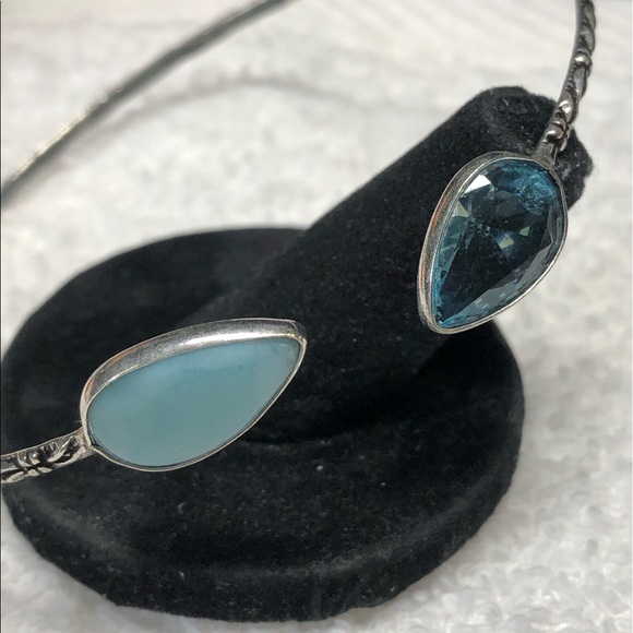 🦋Larimar and blue topaz silver bangle -adjustable - Picture 12 of 14